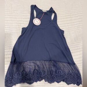 NWT Umgee Blue Ribbed Lace Tank